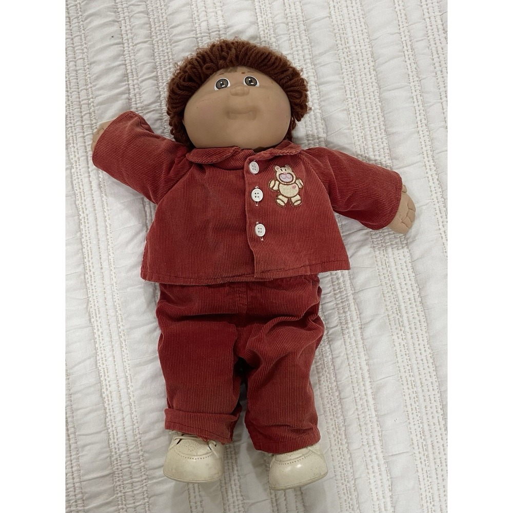 Vtg 1984 Cabbage Patch Kids Doll Boy Auburn Loop Hair Red Corduroy Outfit W/ Box